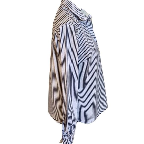 Cortland Park Womens Striped 1/4 Button Long Sleeve Shirt Blue White Size Medium - Picture 6 of 11